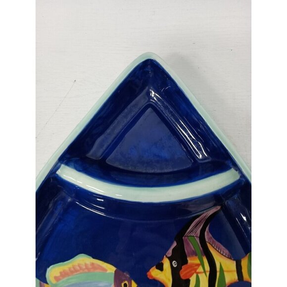 VTG Ceramic Hand Painted Milson & Louis Divided Chip & Dip Serving Platter Bowl - Picture 3 of 12